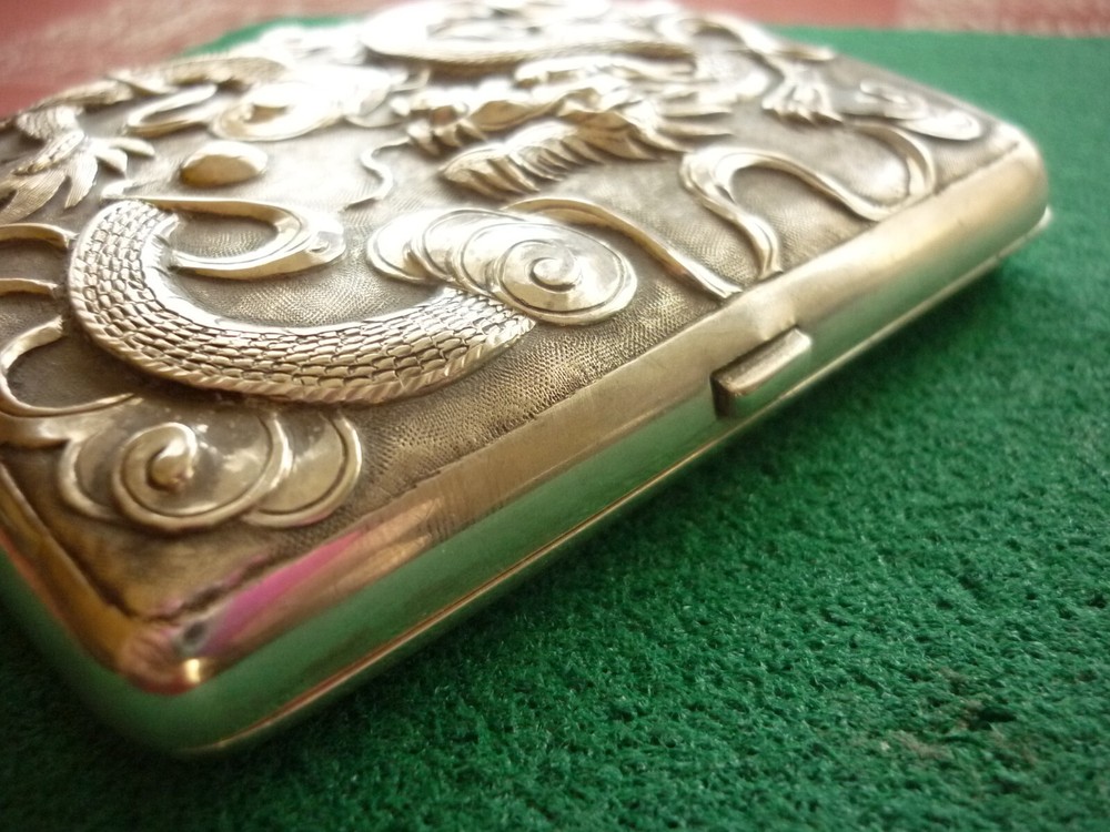 Fine Antique Chinese Dragon Solid Silver Cigarette Case