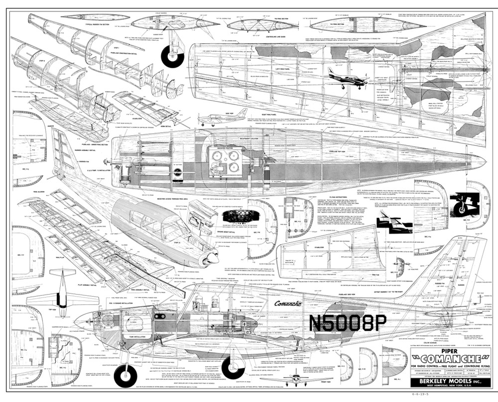 COMANCHE PLANS + CONSTRUCTION ARTICLE for 54" Span UC Scale Model Airplane