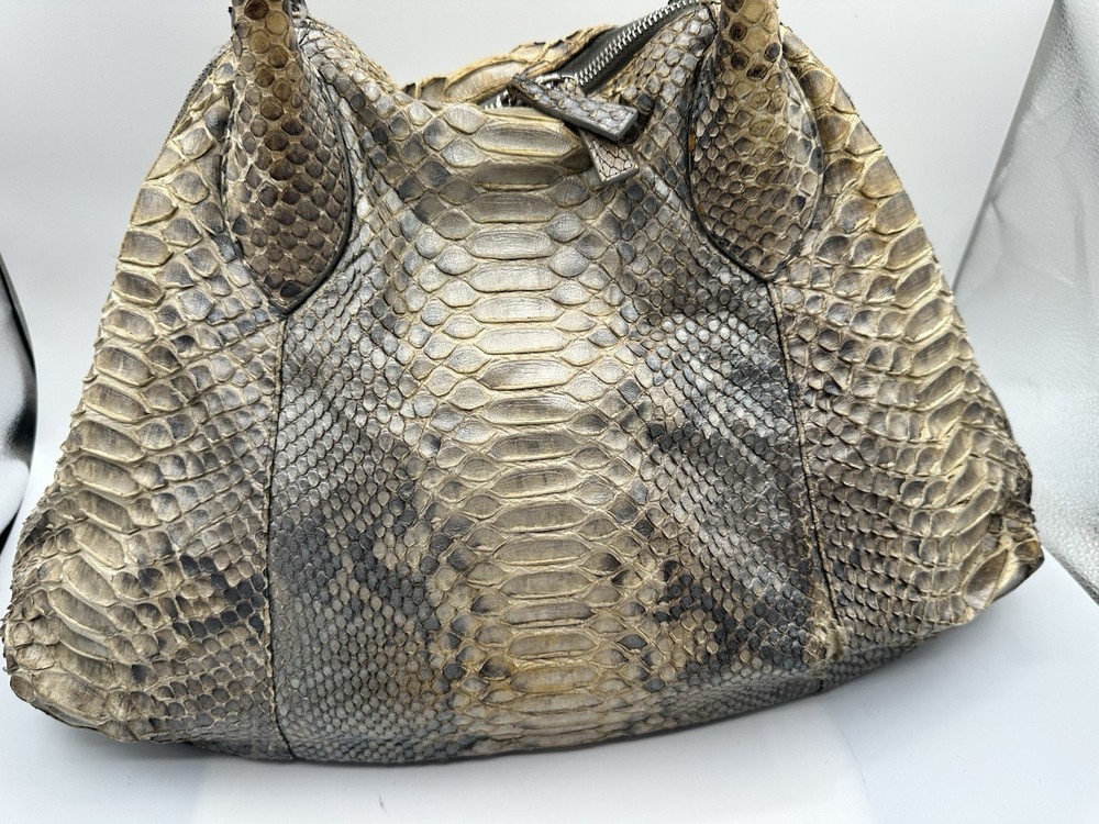 ADRIANA CASTRO PYTHON SNAKESKIN HOBO TOTE SHOULDER HANDBAG