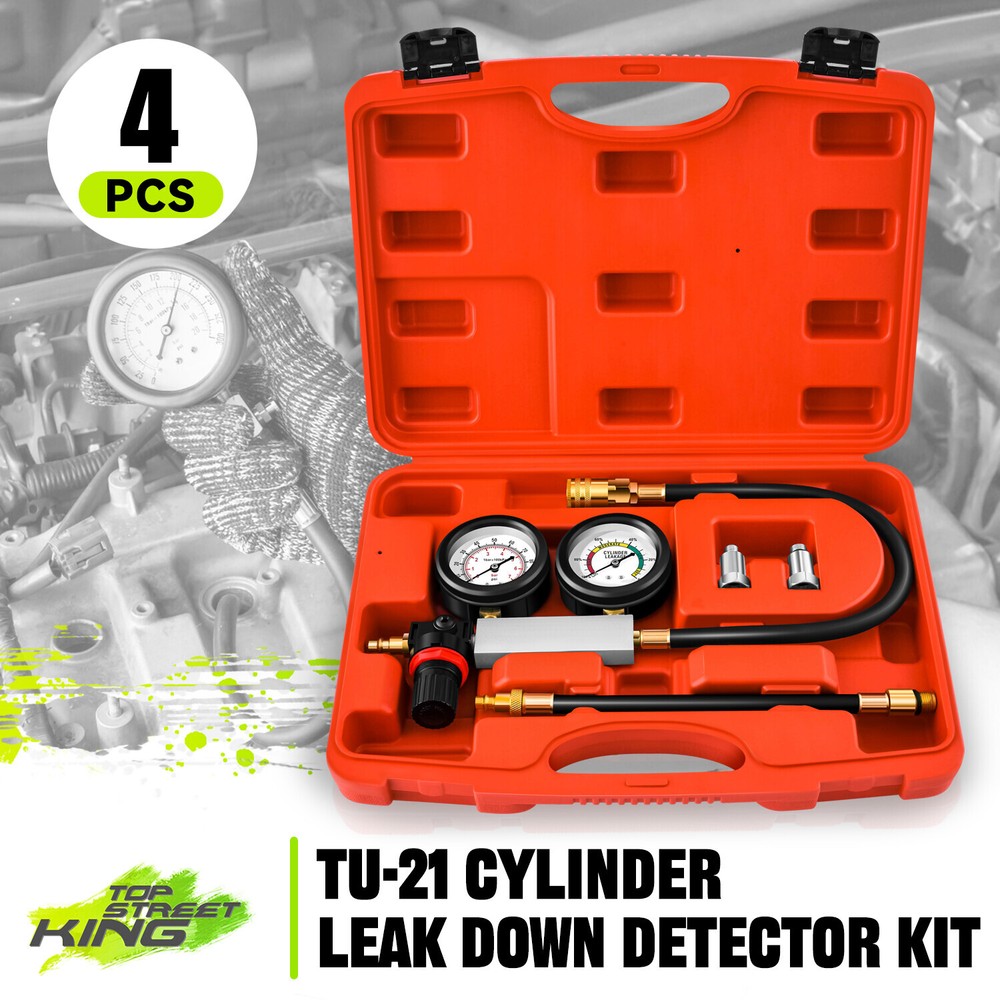TU-21 Steel Cylinder Leakdown Detector Engine Compression Tester Kit 100 Psi Red