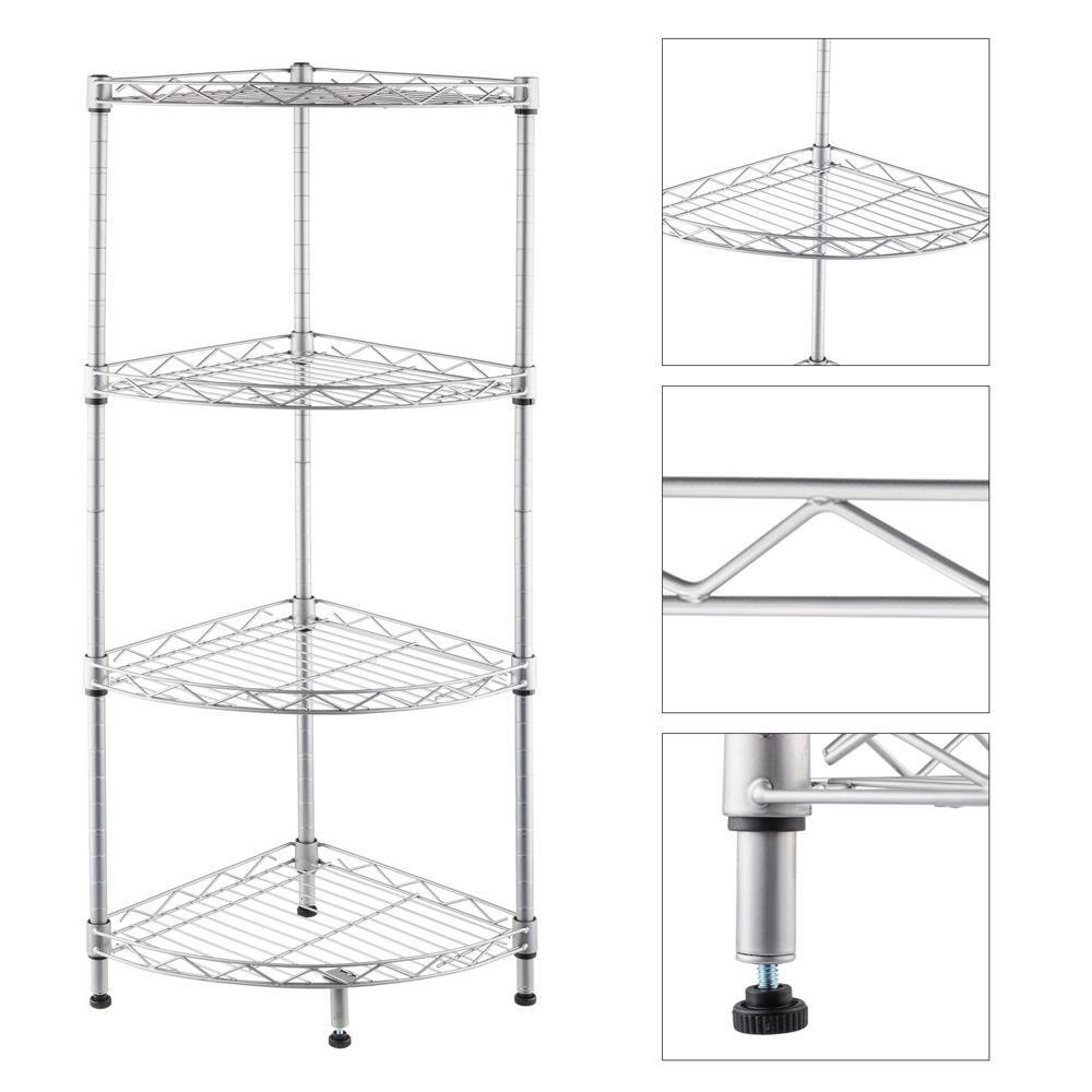 4 Tier Corner Shelf Rack Kitchen Bathroom Storage Wire Organizer Space Saving