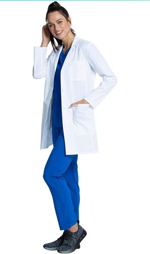 Cherokee White Project Lab Coat Notched Lapels Button Closure 3 Pockets CK452 M