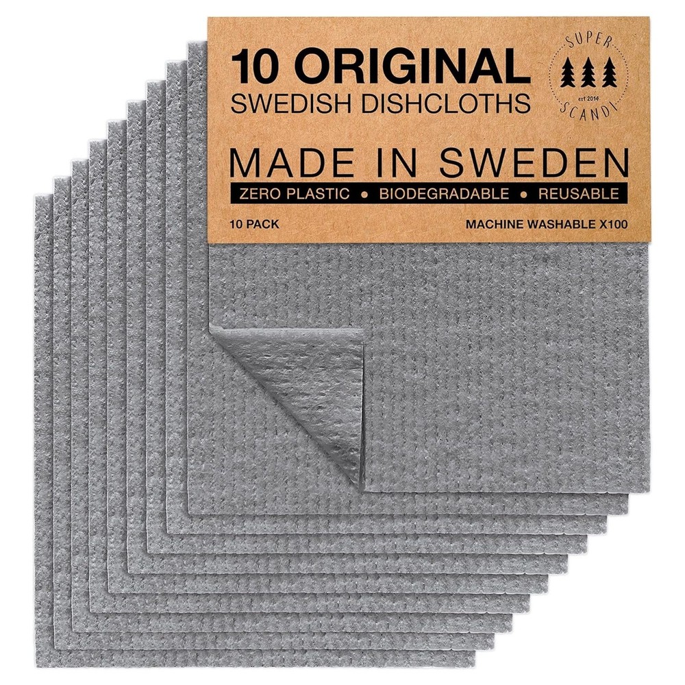 SUPERSCANDI 10 Pack Swedish Dishcloths for Kitchen  100% Biodegradable & Comp...