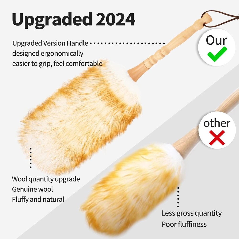 Lambswool Duster W/ Solid Wooden Handle,Leather Hang Strap,Comfortable Grips