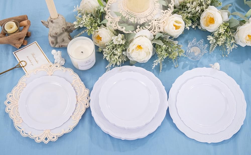 100 Pieces White Plastic Plates - White Disposable Plates - Premium
