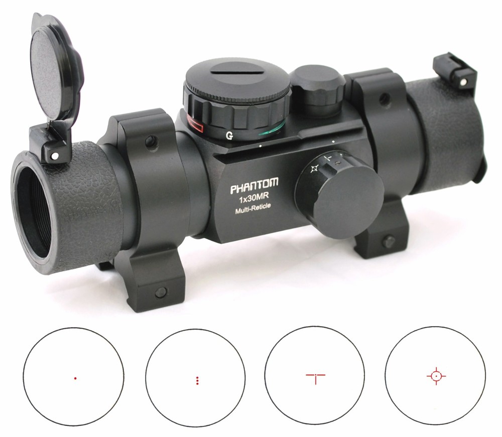 PHANTOM Reflex Multi Task Reticle Green Red Dot Scope Sight w/ Weaver Rings