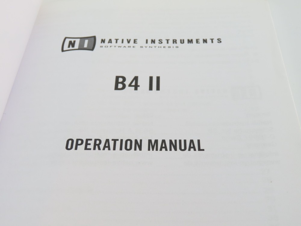 Native Instruments B4 II Operation Manual Software Synthesis 2004 Guide