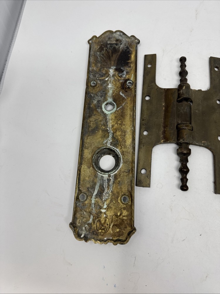 Antique Hardware 3 Hinges and a door plate. c1908