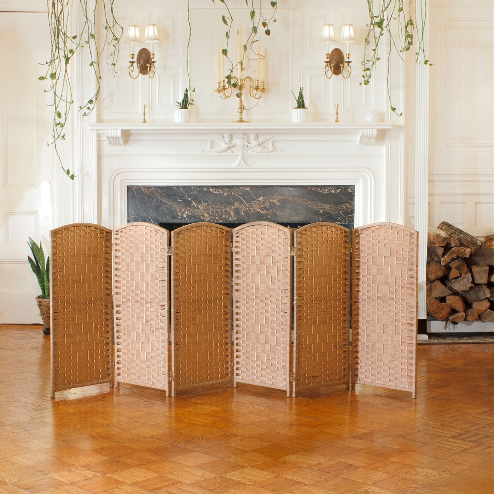 3 ft. Short Diamond Weave Fiber Folding Screen - Natural - 6 Panel