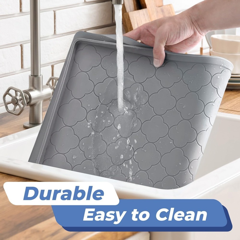 Waterproof Under Sink Mat 34" x 22", Thick Silicone Mat Cabinet Protector for...