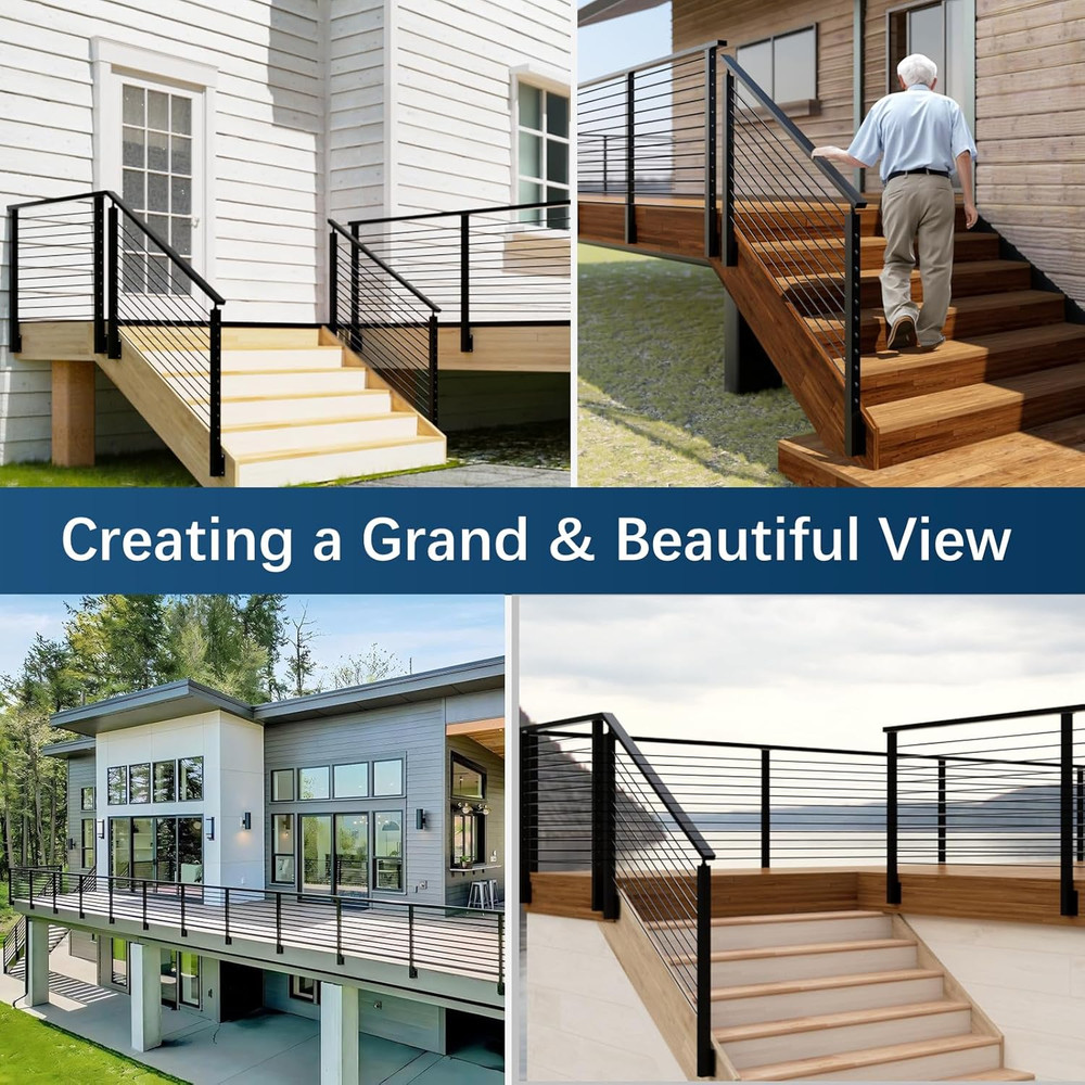 2 Pack Side Mount Stair Cable Railing Post Kits 44" for 36"/42" Systems