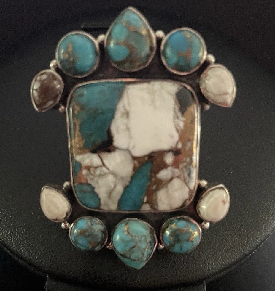 Heavy Sterling Silver Adjustable Turquoise Ring Stamped 925