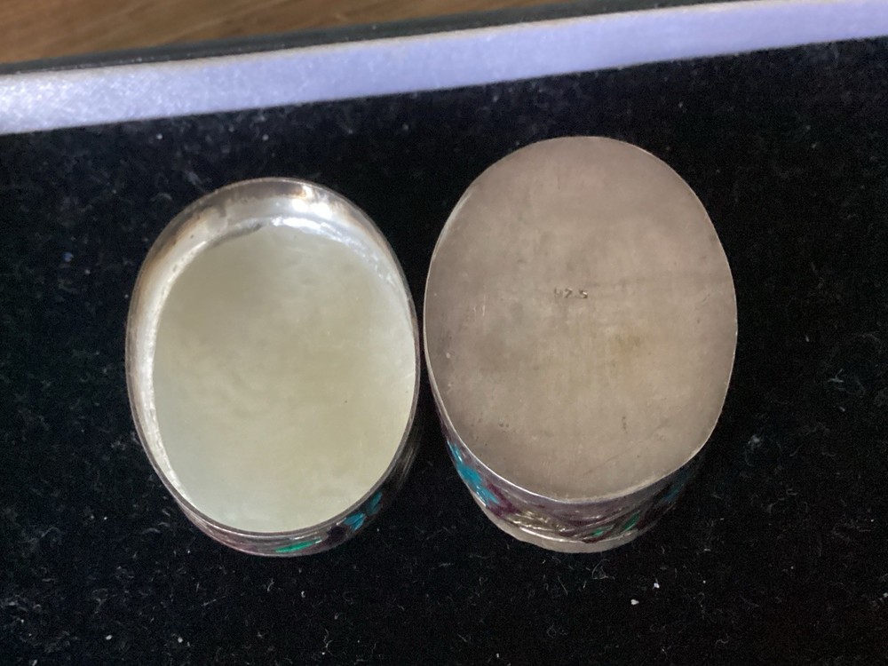 Pretty Vintage Silver And Enamel Pill Box