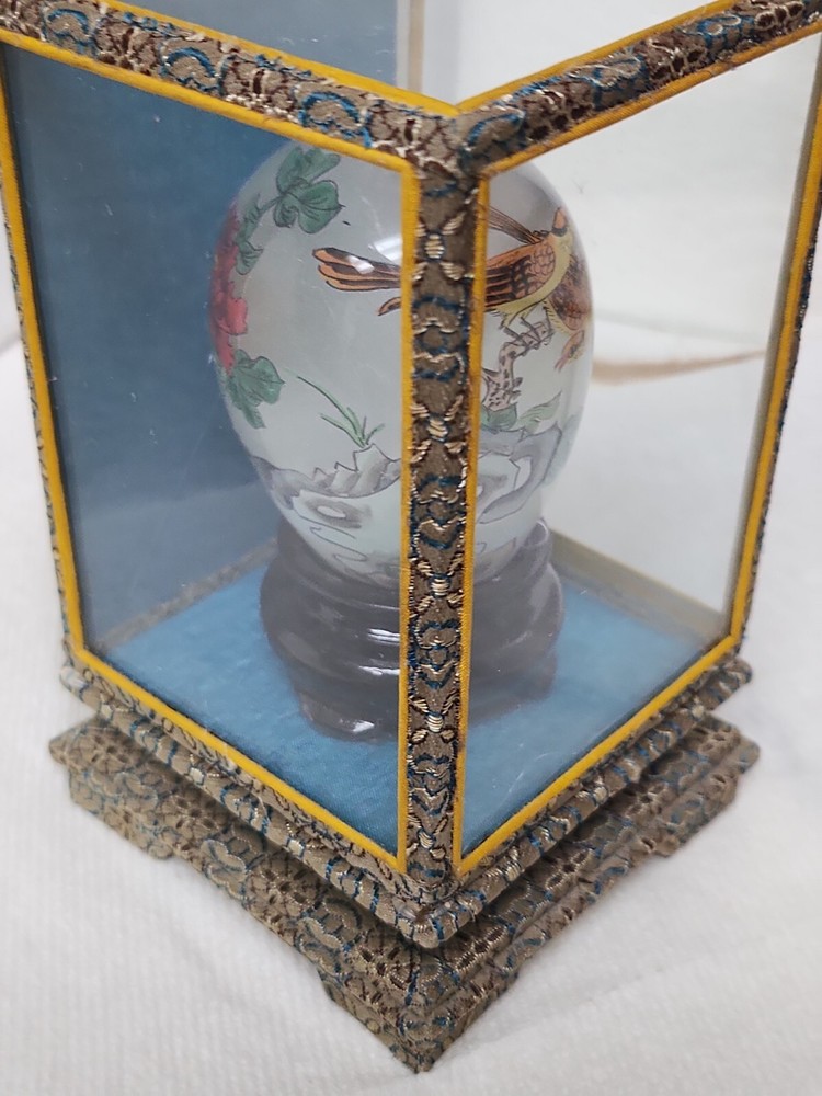 Reverse Painted Glass Egg With 2 Birds In The Bush