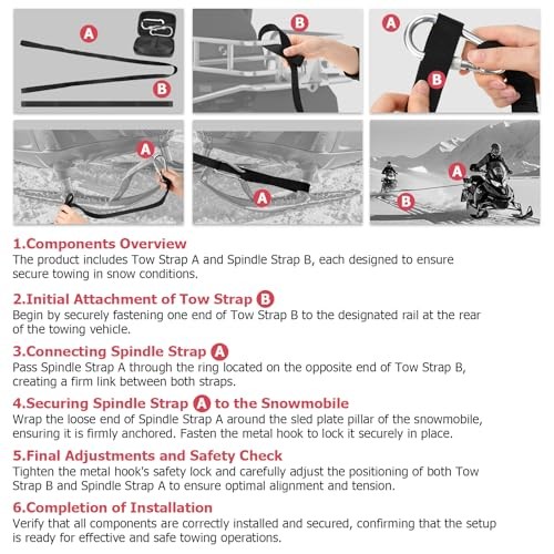 Heavy-Duty 19ft Tow Strap for Snowmobile, Tow Strap with Hook Quick Hook Up