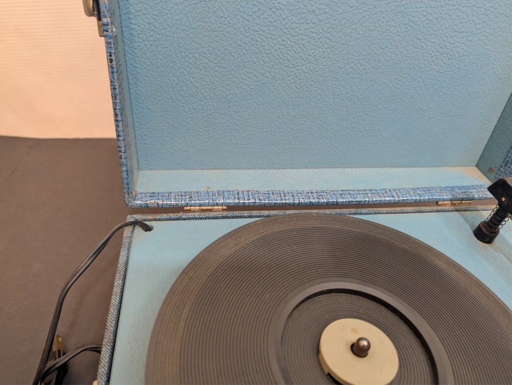 VTG Decca Portable Record Player Solid State Tested & Works Great See Video Blue