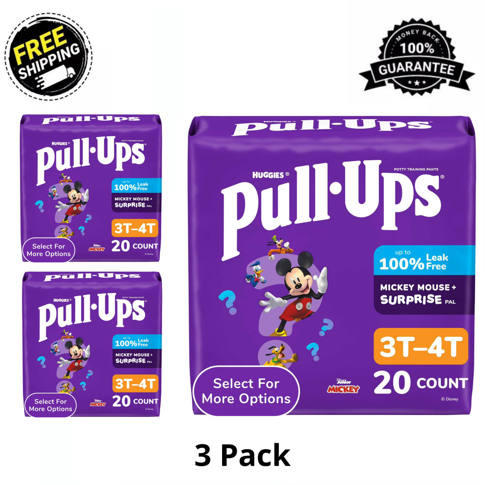 (3 Pack) Pull-Ups Boys' Potty Training Pants, 3T-4T (32-40 lbs), 20 Count