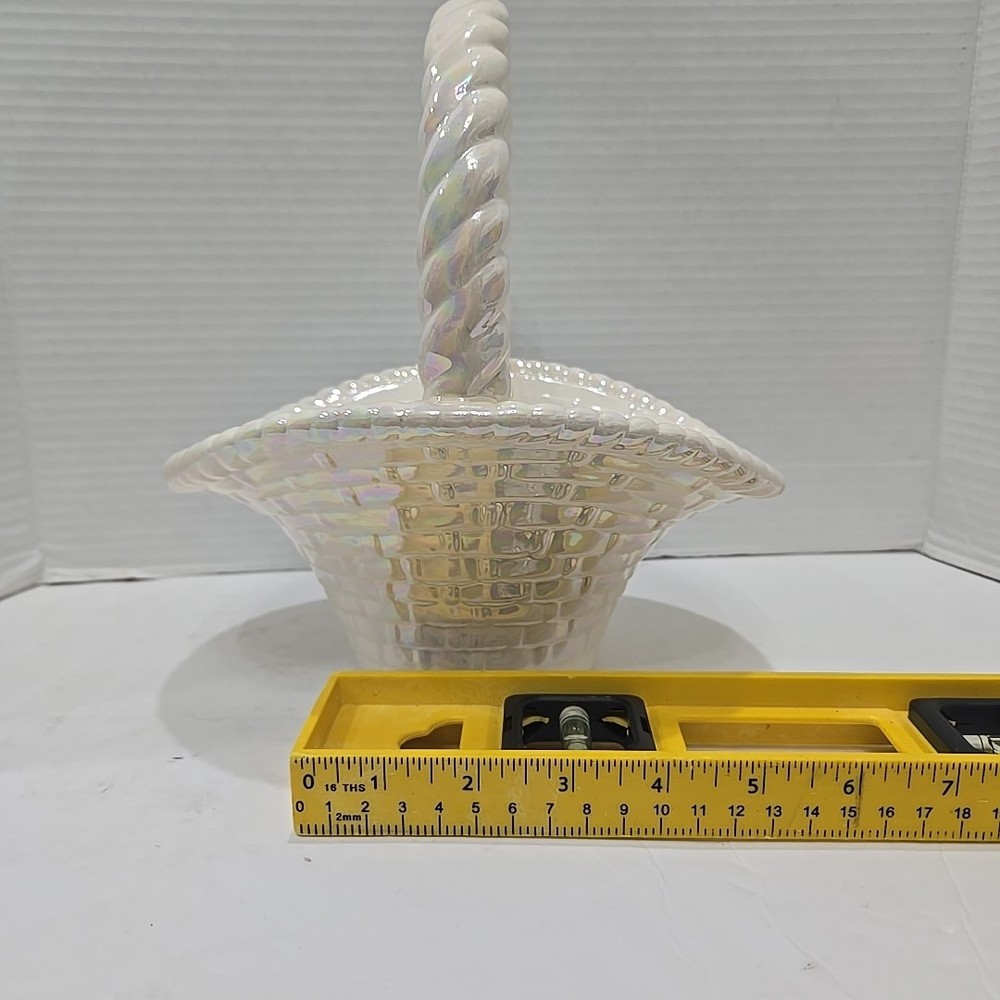 Vintage Iridescent Easter Basket Ceramic Atlantic Mold 10" GREAT SHAPE!!!