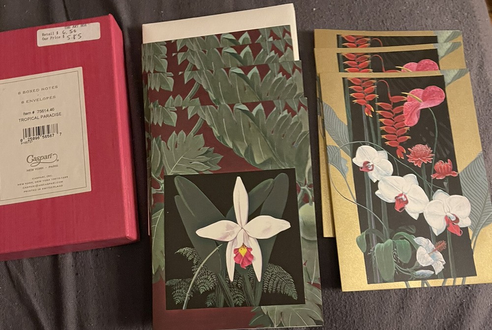 seven Small exotic flower notecards + envelopes
