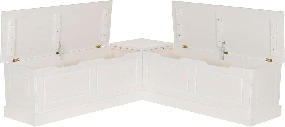 Harris White Solid Pine Backless Nook with Hidden Storage Solution