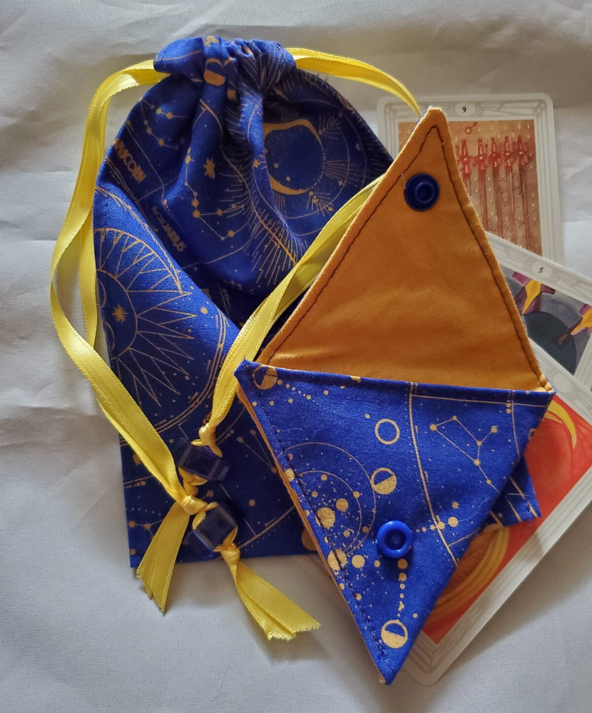 Tarot/Oracle Card Drawstring Bag Handmade Blue Moon Sun PLUS Crystal Pouch