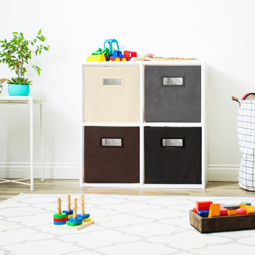 Superio Fabric Organizing Bin, 11" Brown Fabric Cube 4-Pack