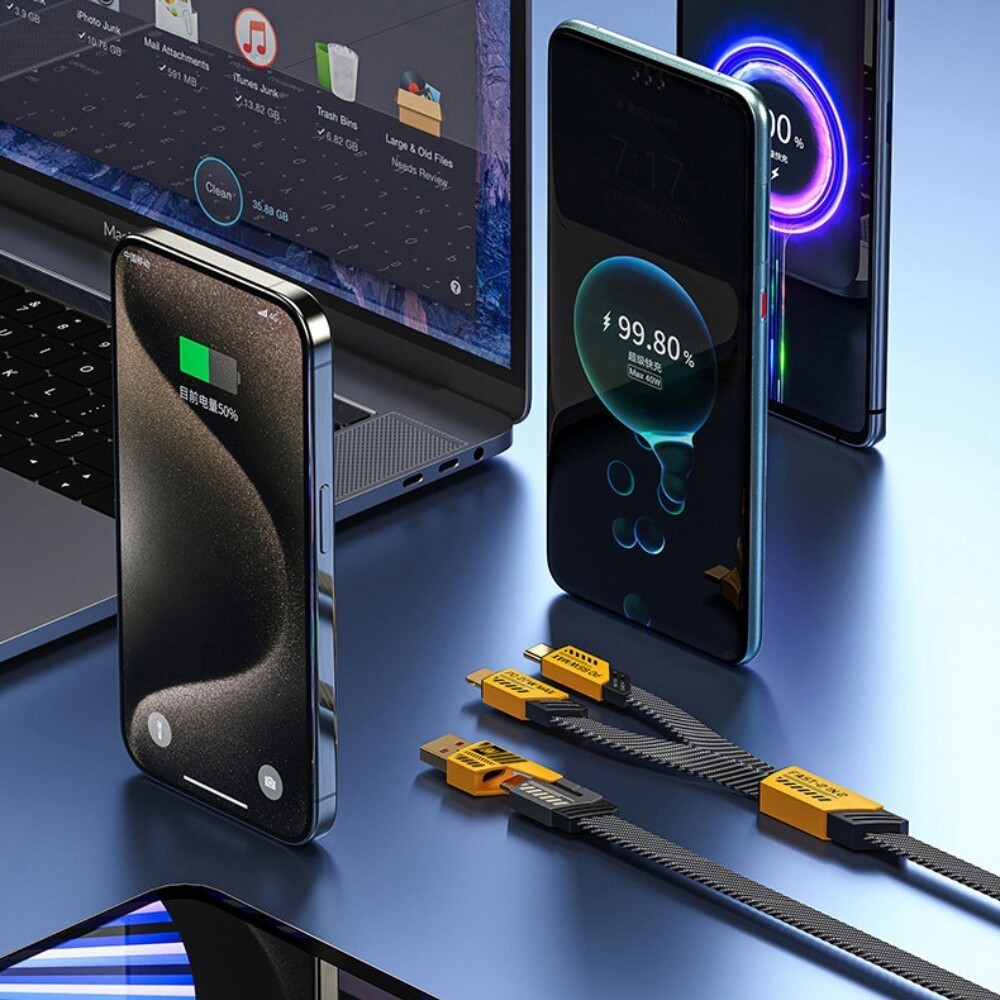 65W 4ft Fast 4-in-1 Multi-Function Charging Cable Compatible with IOS&Android