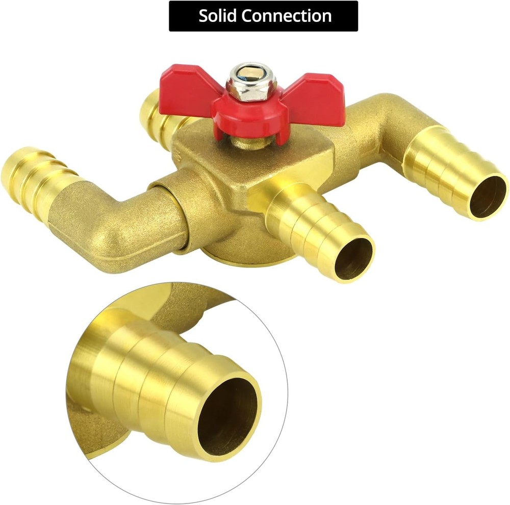 QWORK Solid Brass 5/8" 4-Way Heater Control Valve with Switch, 16mm Hose Barb Au
