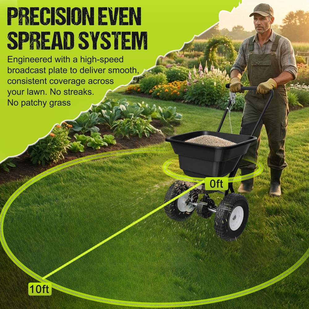 Push Lawn Spreader, 10ft Spreading Width, Broadcast Spreader with 80lbs Capacity