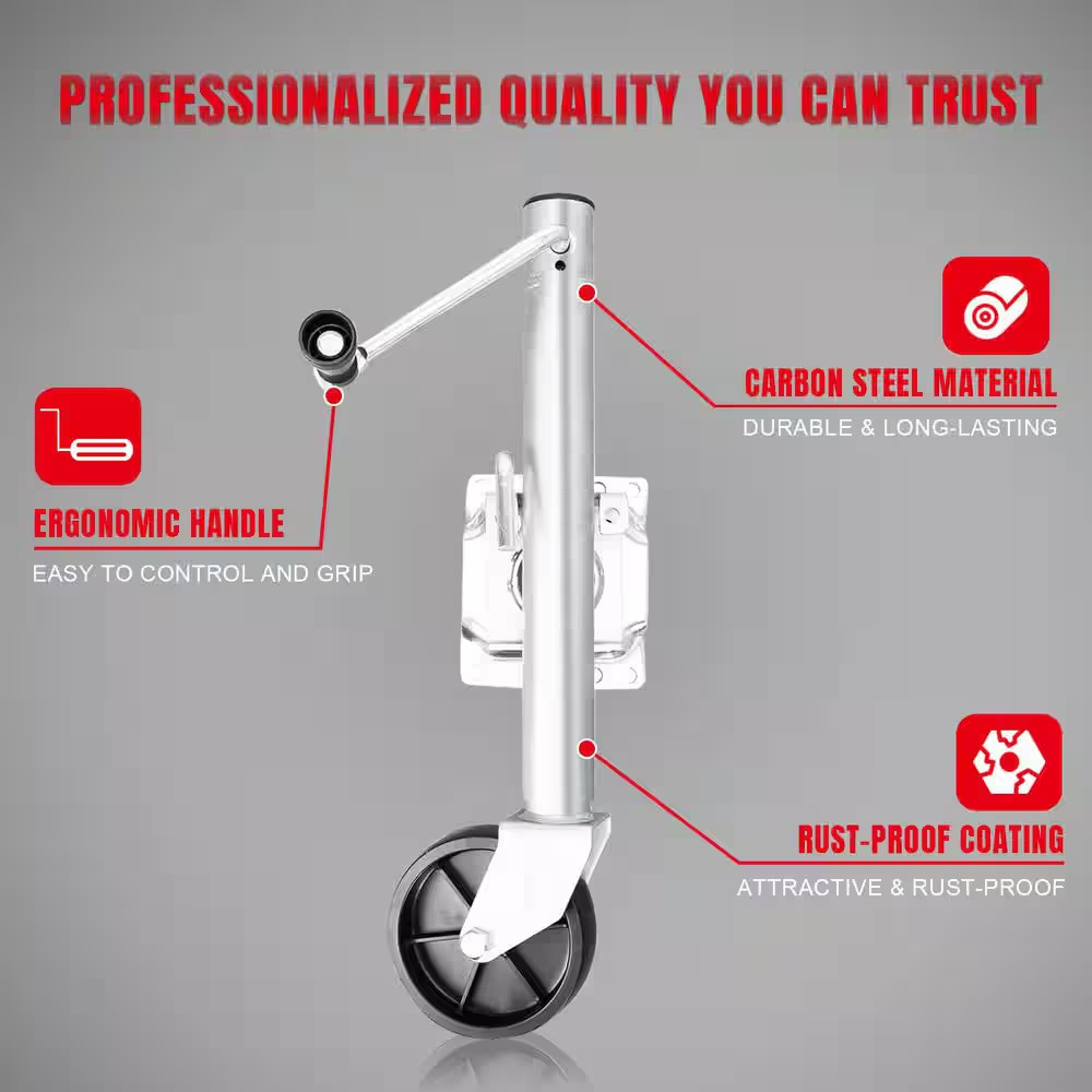 1,000 lbs. Adjustable Height Side Back Bolt On Trailer Jack With Durable Wheel