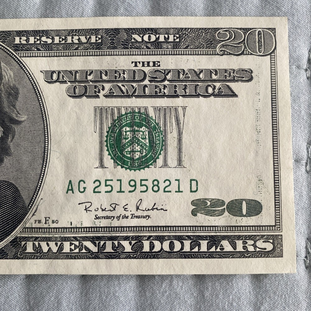 1996 $20 Obstruction Error Note - Unc SERIAL AG25295821D