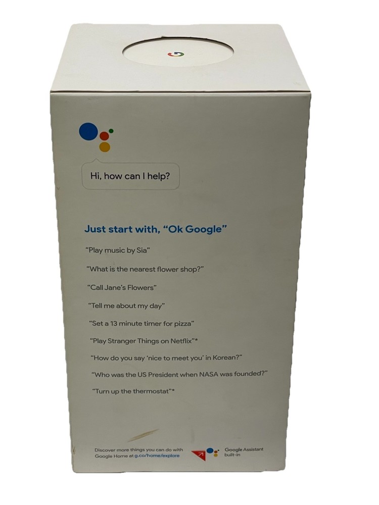 SEALED Google Home Voice-Activated Speaker, Personal Assistant, White Slate