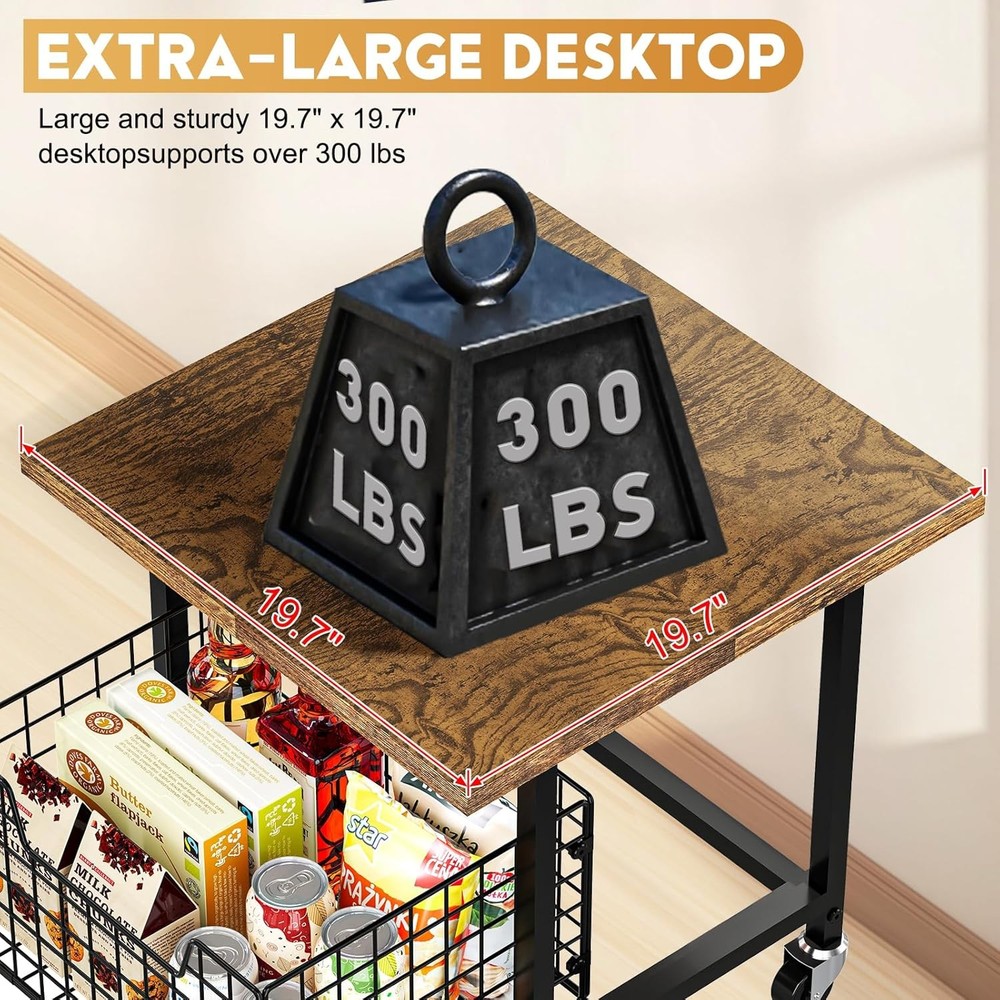 Mini Fridge Stand with Storage, Small Refrigerator Stand with Wheels,(Brown)