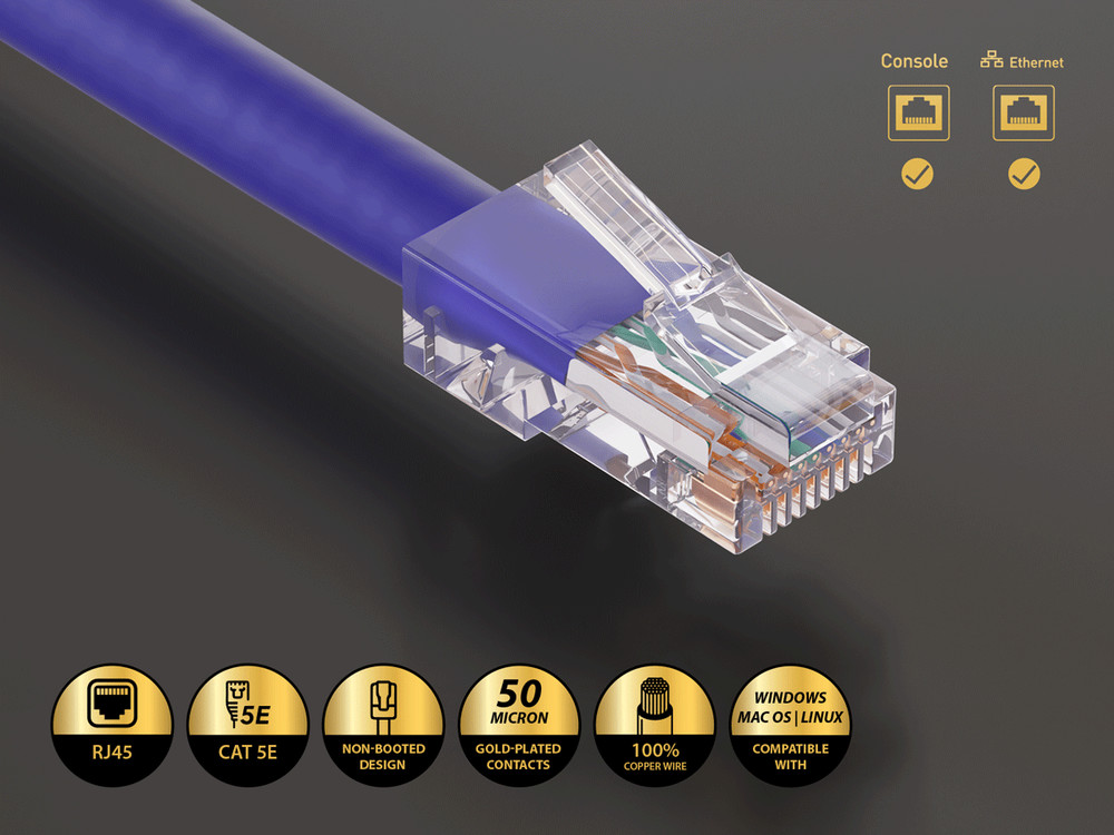 14ft Cat5e UTP Non-Booted Ethernet Network Patch Cable 24AWG Bare Copper, Purple