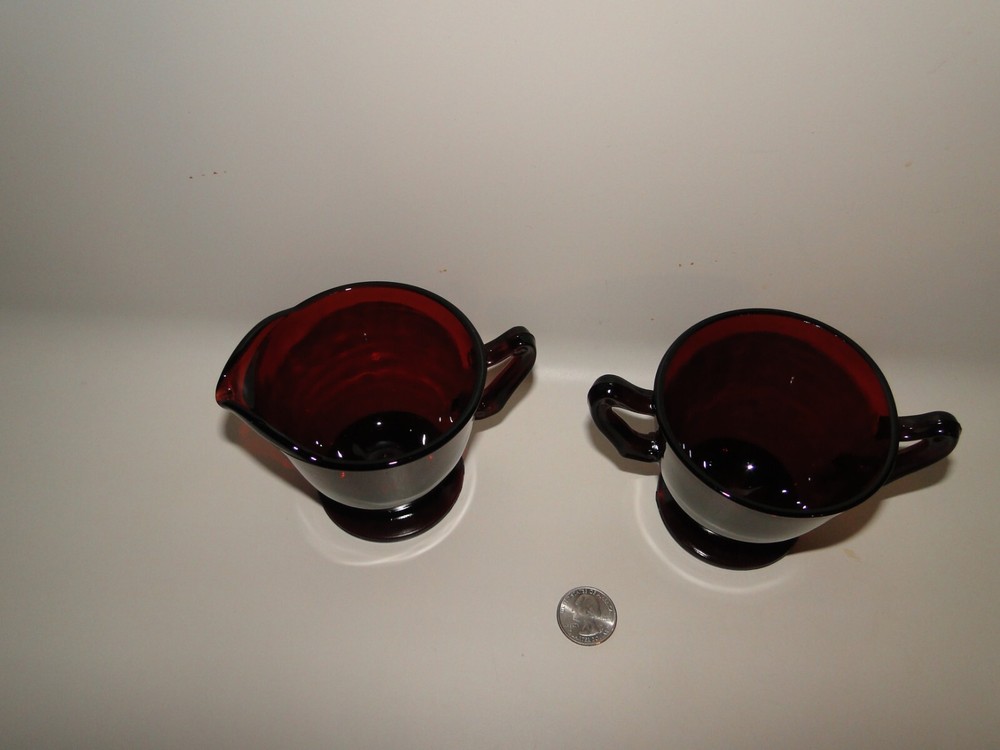 Hocking ROYAL RUBY RED FOOTED CREAMER & SUGAR, 3 1/4" Tall