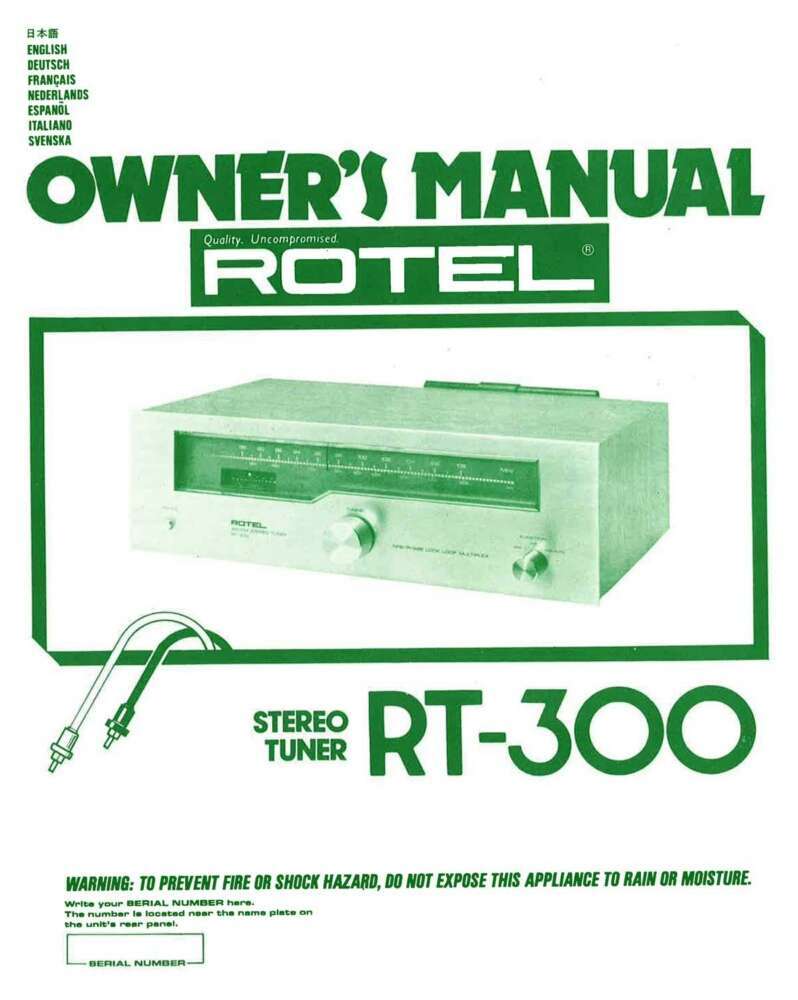 Rotel TR-300 Tuner Owners Manual