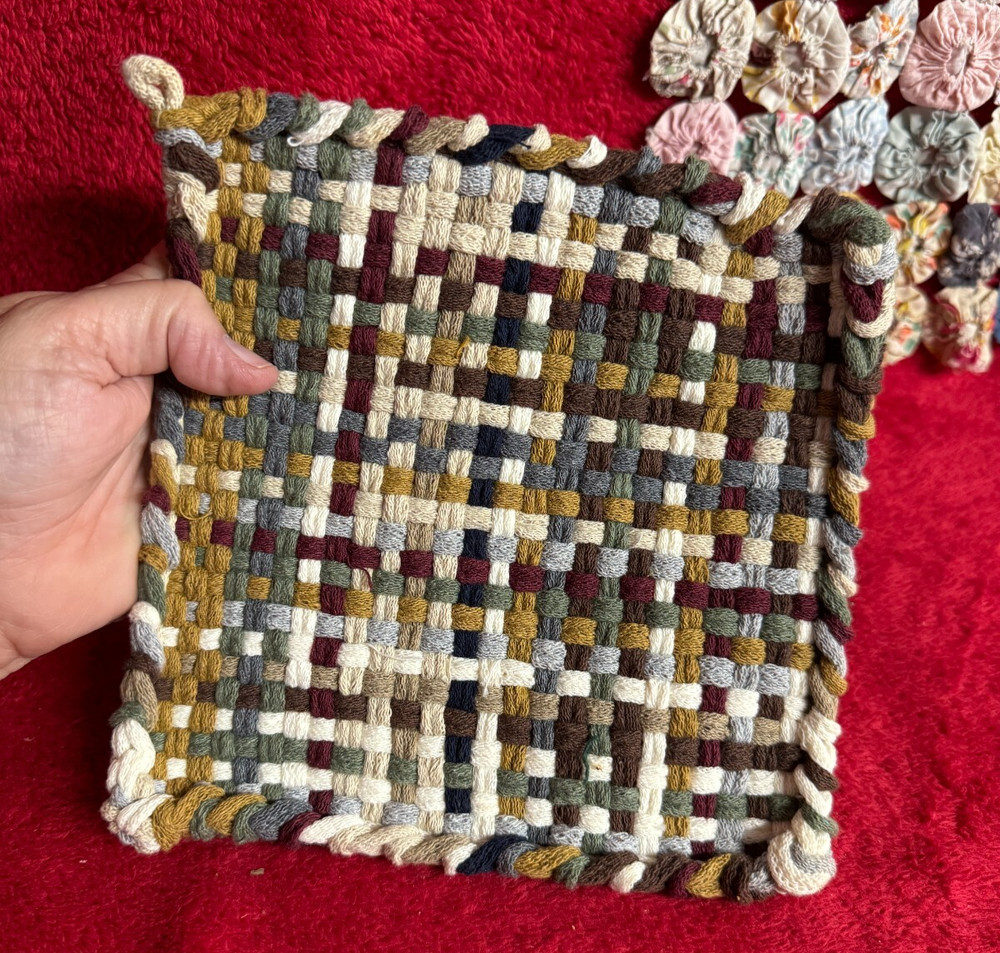 Handmade Large Cotton Potholder Rustic Neutral Colors