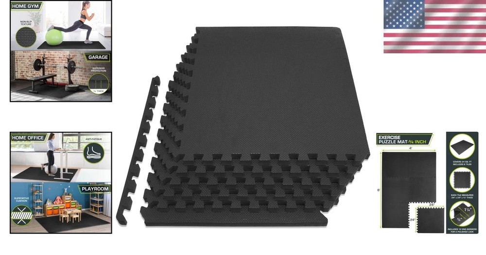 Portable Interlocking Exercise Mats - 3/4 Inch Thick & Water-Resistant Design