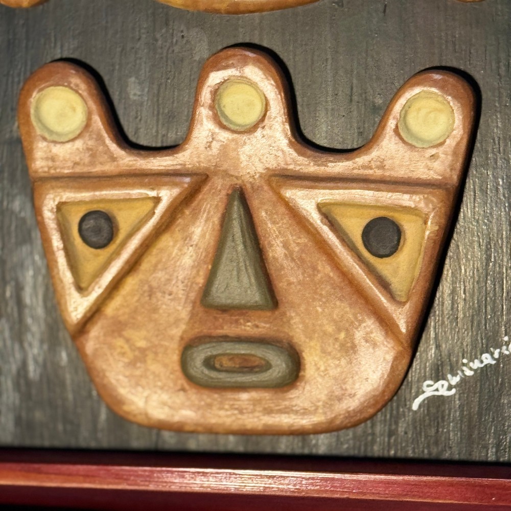 Peruvian Seminario Ceramicas Mask Wall Art Framed Cusco Peru Signed Ceramic