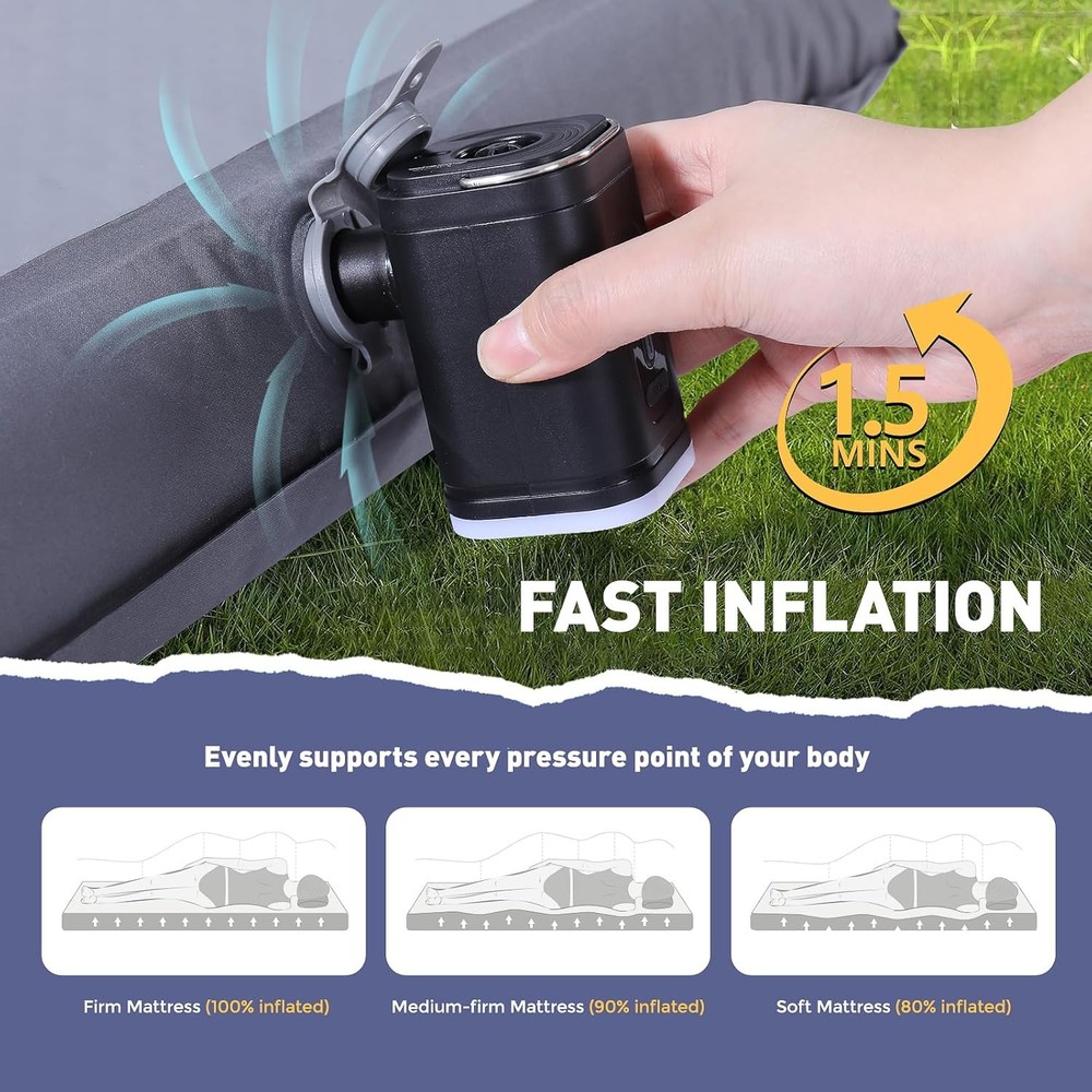 Camping Sleeping Pad with Multi-Function Electric Pump, 4’’ Ultra-Thick & 1100Lb