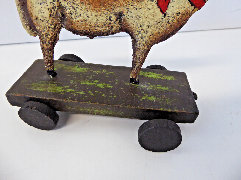 Vintage Metal Pull Toy Lamb Folk Art