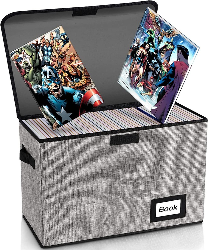 Book Storage Box Organizer Large Collapsible Comic Books Container Holder Shelf