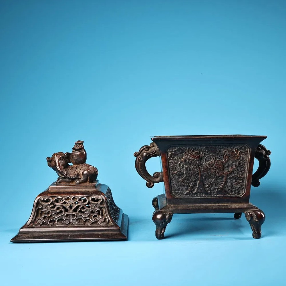 Red Copper Incense Burner Dragon,Elephant,Kylin B