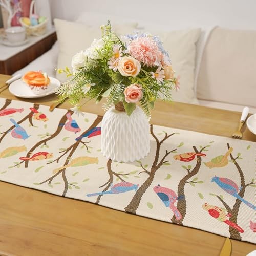 Bird Table Runner Embroidered Boho Spring Runners Table Decorations Macrame