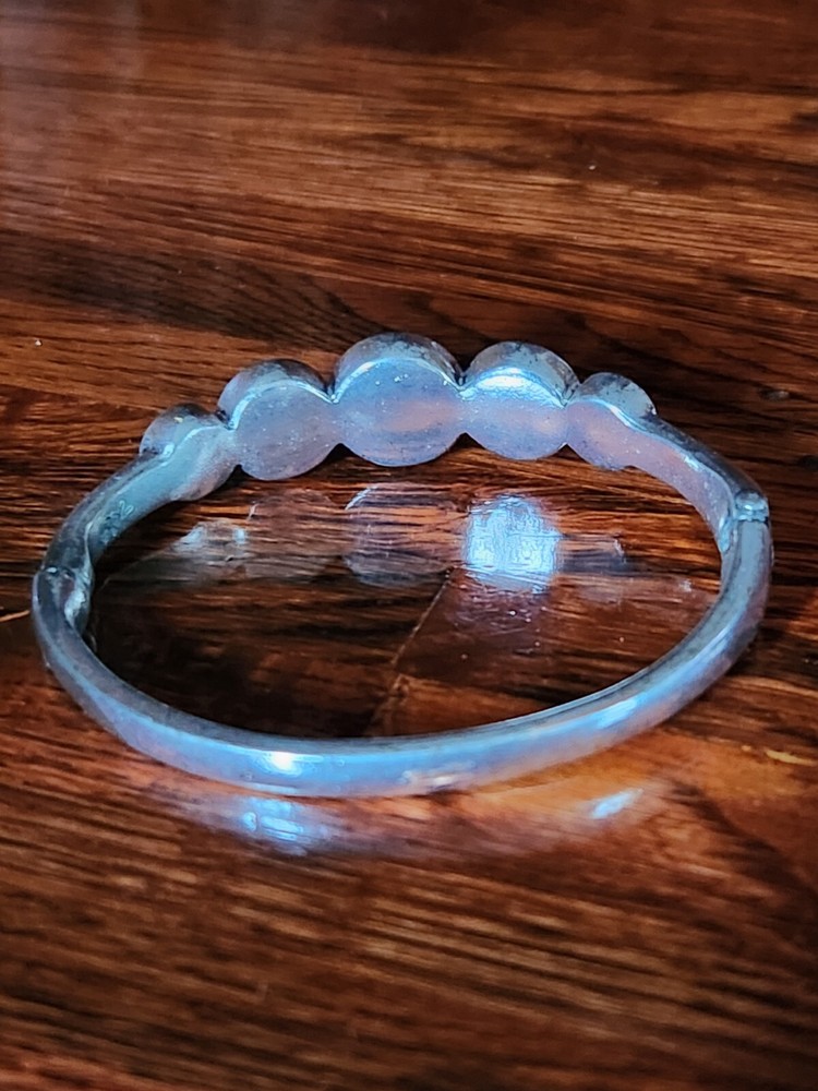 KC Signed Silvertone Bracelet Light Blue Glass Beads