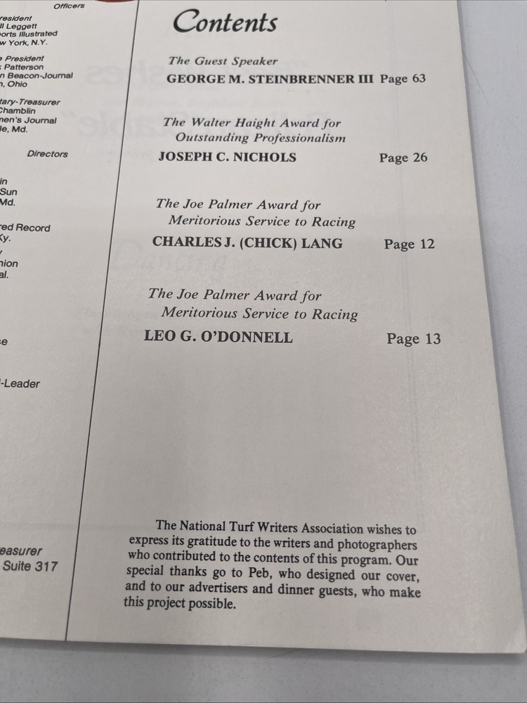 1980 National Turf Writers Association 21st Annual Dinner Program