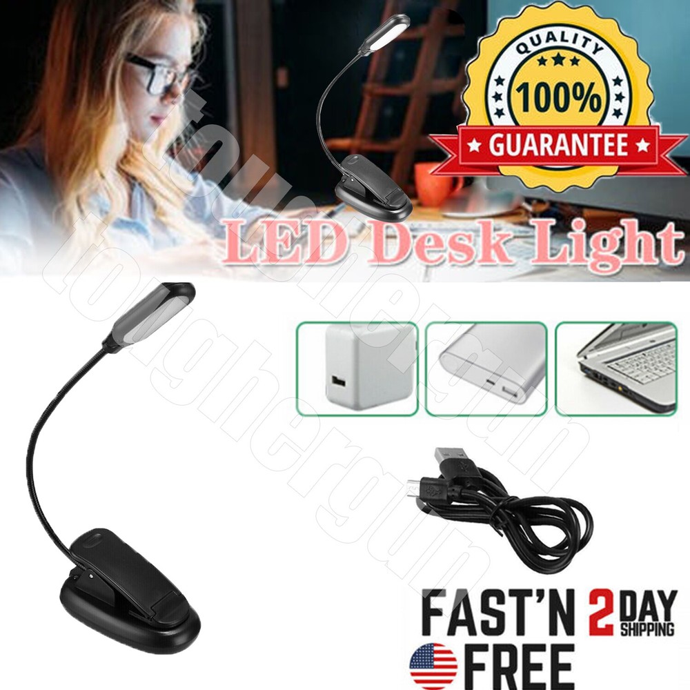 USB Rechargeable Mini LED Reading Book Light With Flexible Clip Desk Table Lamp