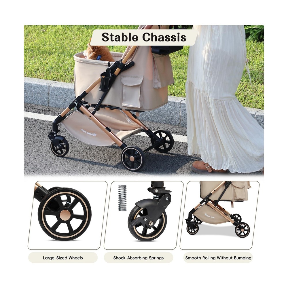 Pet Stroller with One-Click Folding & Storage Basket, for Small and... Fast Ship