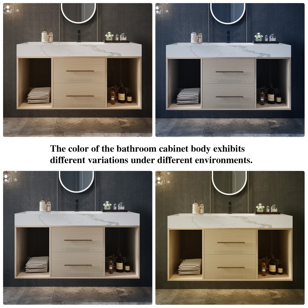 39.4 '' Floating Bathroom Vanity with Ceramic sink, Modern Wall Mounted Vanity