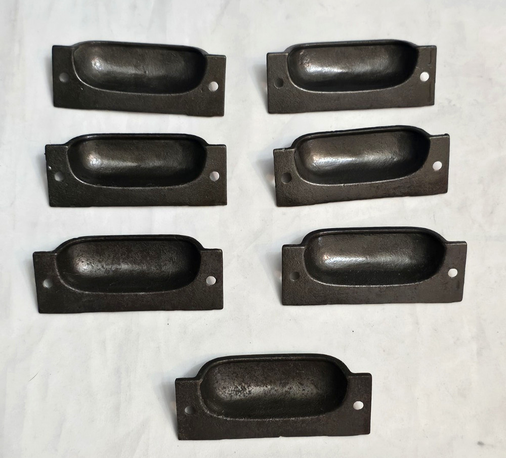 VICTORIAN IRON BIN DRAWER PULLS CABINET HARDWARE 7 ORIGINAL DECORATIVE HANDLES
